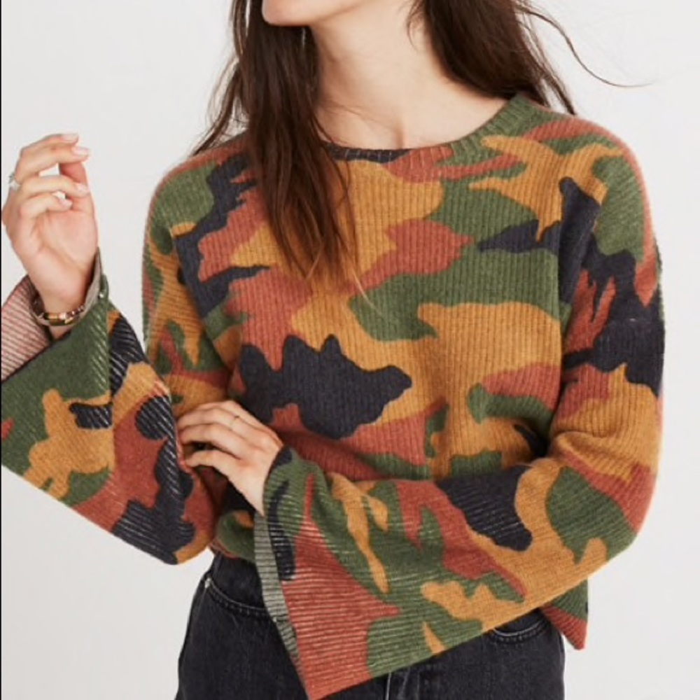 Madewell camo wide sleeve sweater